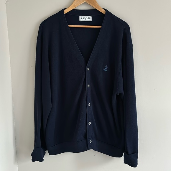 Vintage IZOD Knit Navy Blue Deep V-Neck Grandpa Sweater Cardigan Made In… - Picture 8 of 8